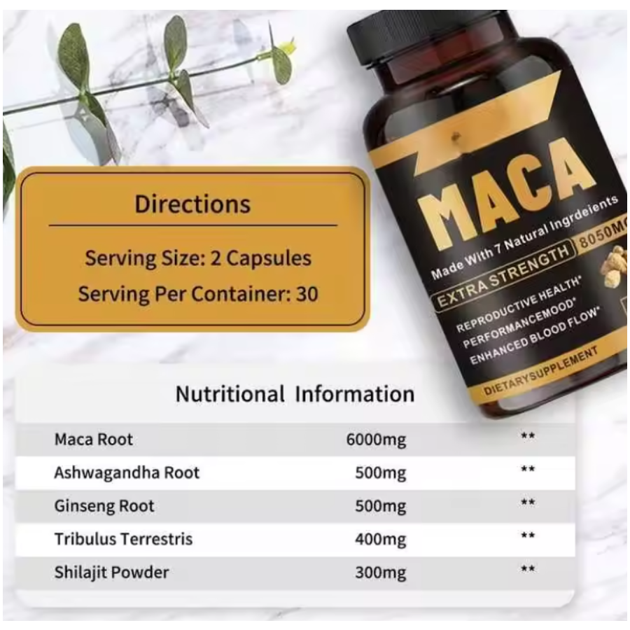 Maca Negra 8050 mg – 60 Cápsulas Suplemento Testosterona